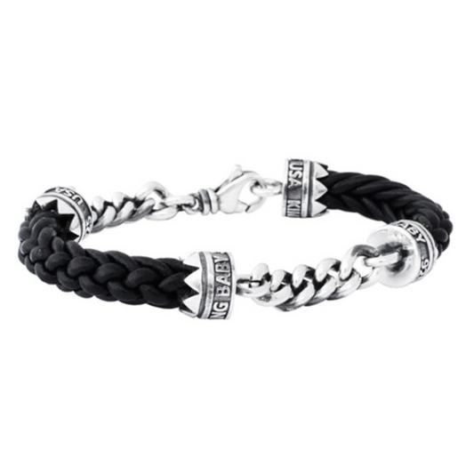 Double Chain and Leather Bracelet