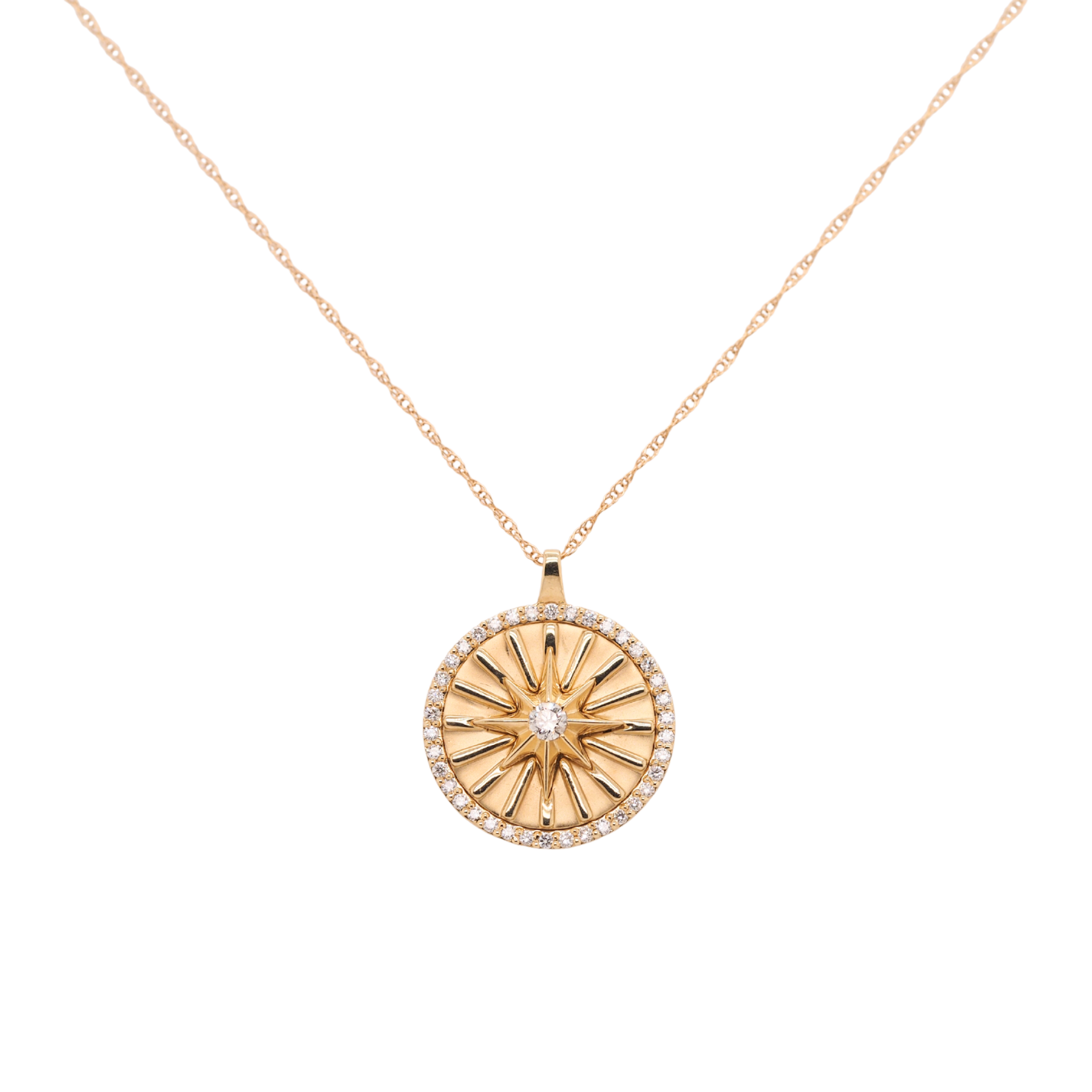 Diamond North Star Round Disc Necklace